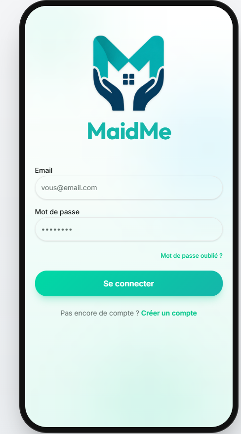 Capture d'écran de l'application mobile MaidMe